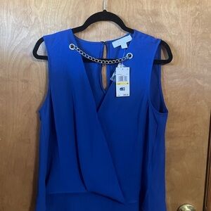 Michael Kors Chic Blue Sleeveless Blouse with Chain Detail